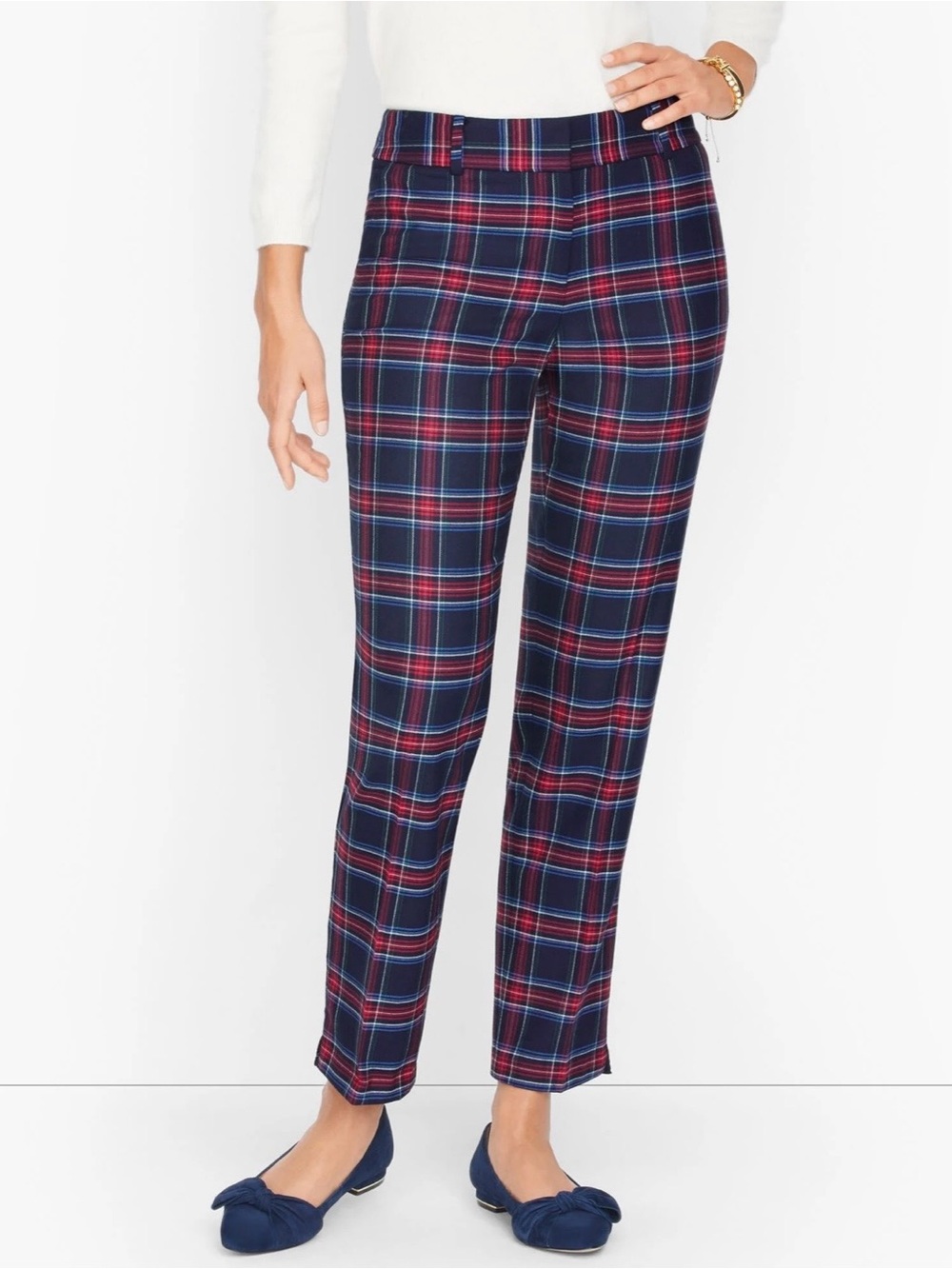 NWT Talbots size 2 blue plaid Hampshire ankle pants tartan Christmas straight